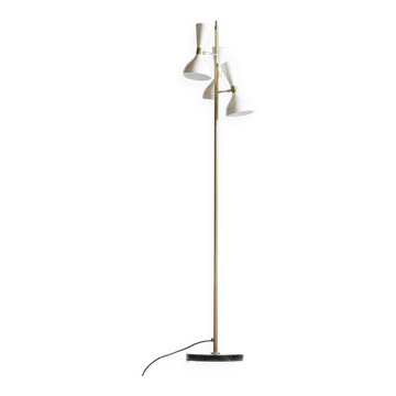 Lampadaire en laiton de style italien du milieu du siècle avec base et abat-jour en forme de cône - MCM fait à la main