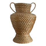 Rattan vase with handles