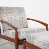 Midcentury Danish Paper Knife chair and ottoman in teak by Kai Kristiansen
