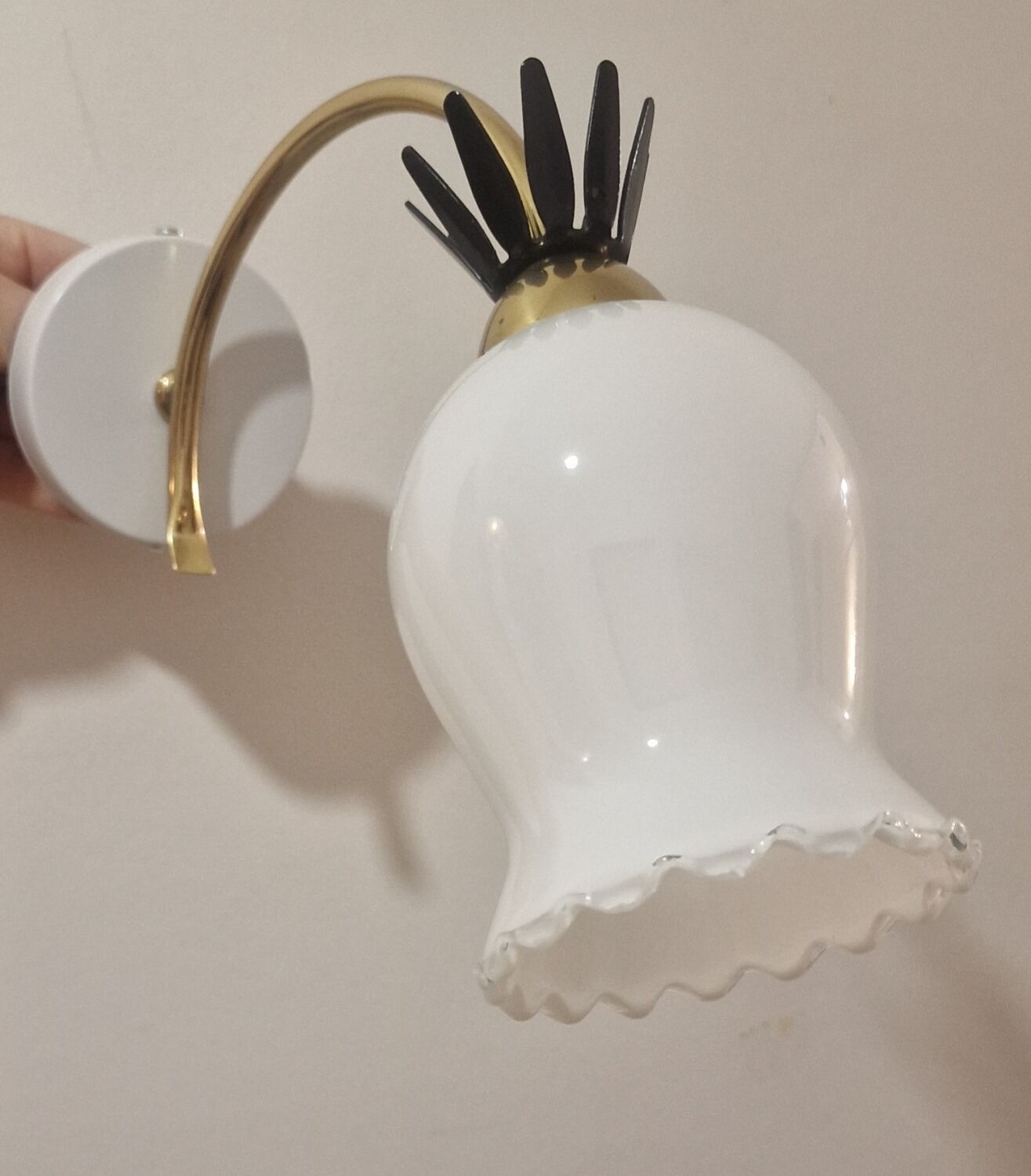 Duo of opaline brass wall lamps black or white finish of your choice