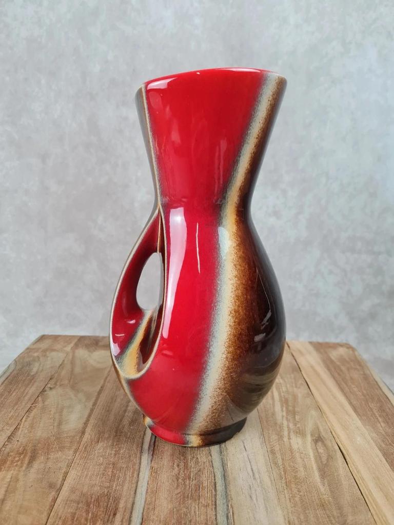 Large vintage vase Verceram France no. 6385 – red, brown and black