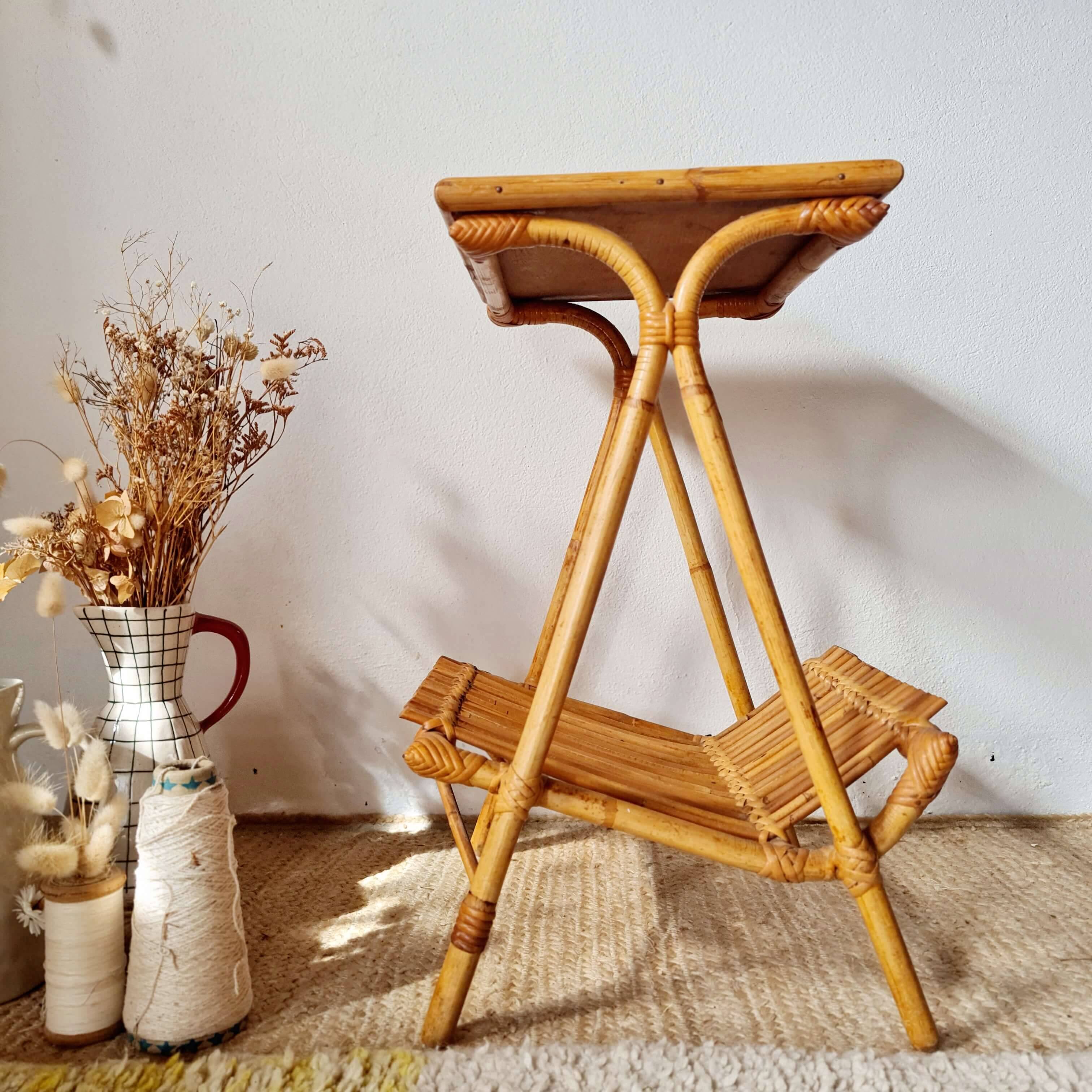 Side table magazine rack in rattan - 1960s design