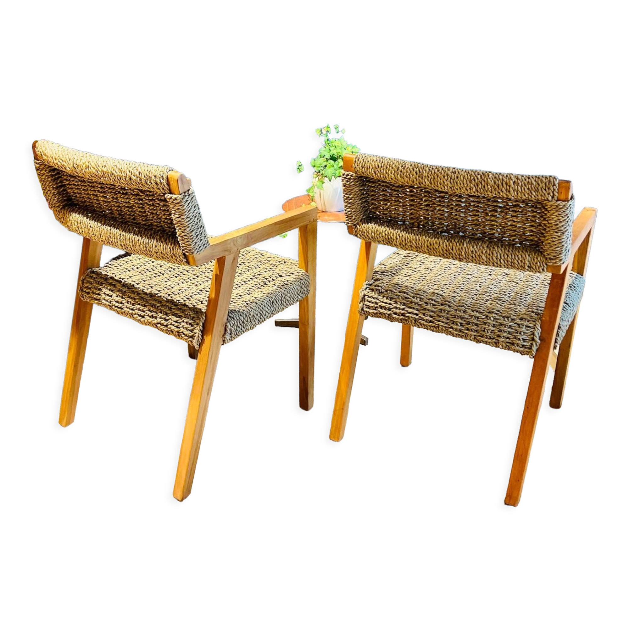 Pair of Olivier de Schrijver armchairs in water hyacinth
