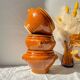 6 vintage ceramic lion head onion soup bowls in the Emile Henry style - honey and black, made in France - traditional elegance
