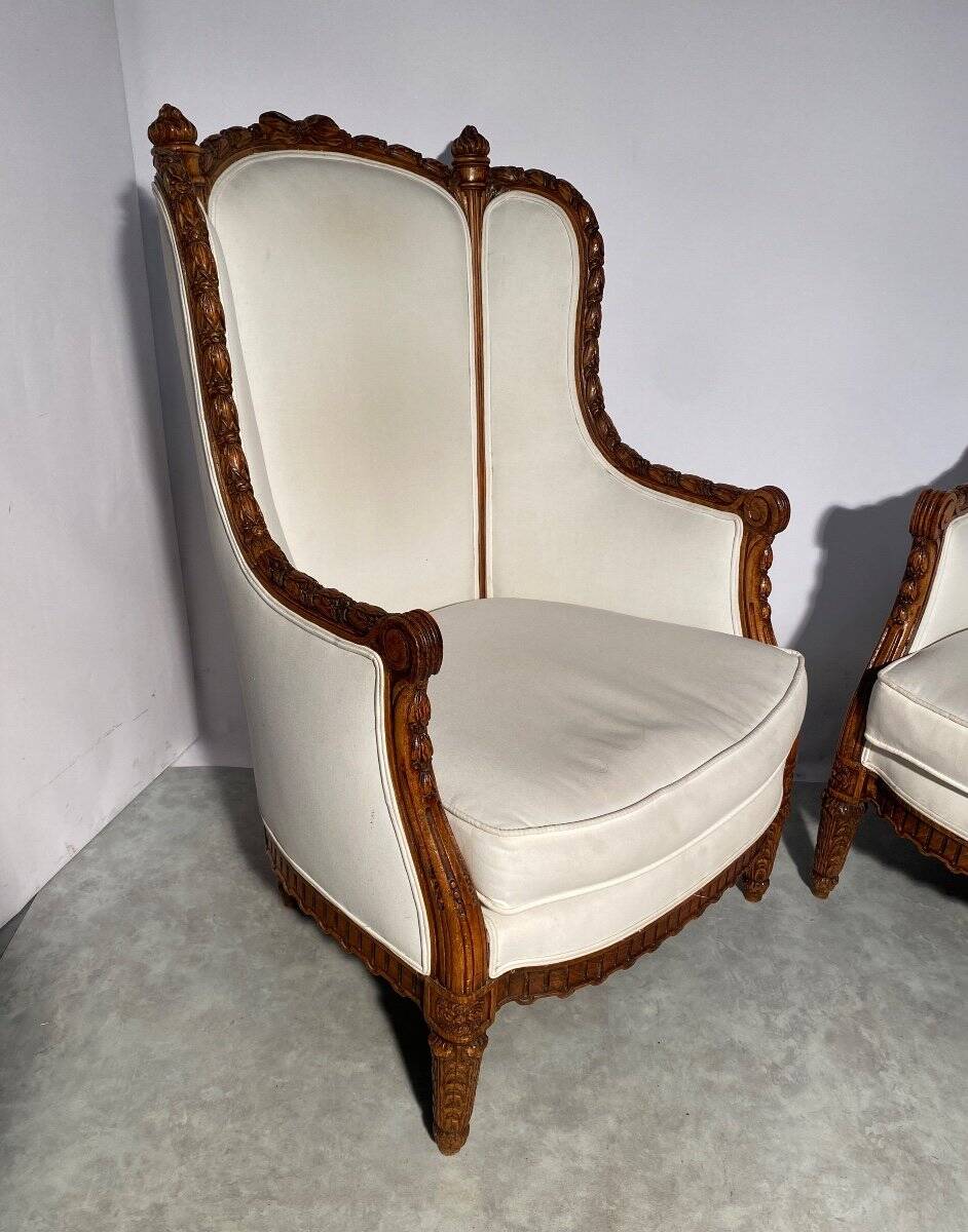 Pair of neoclassical style bergère armchairs