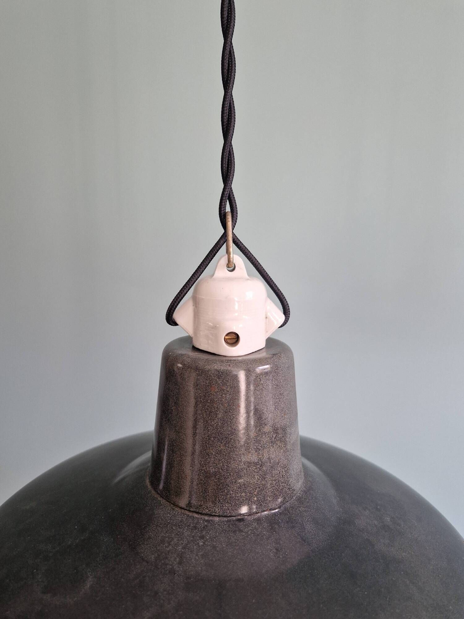 Set of 3 industrial pendant lights in anthracite enameled sheet metal