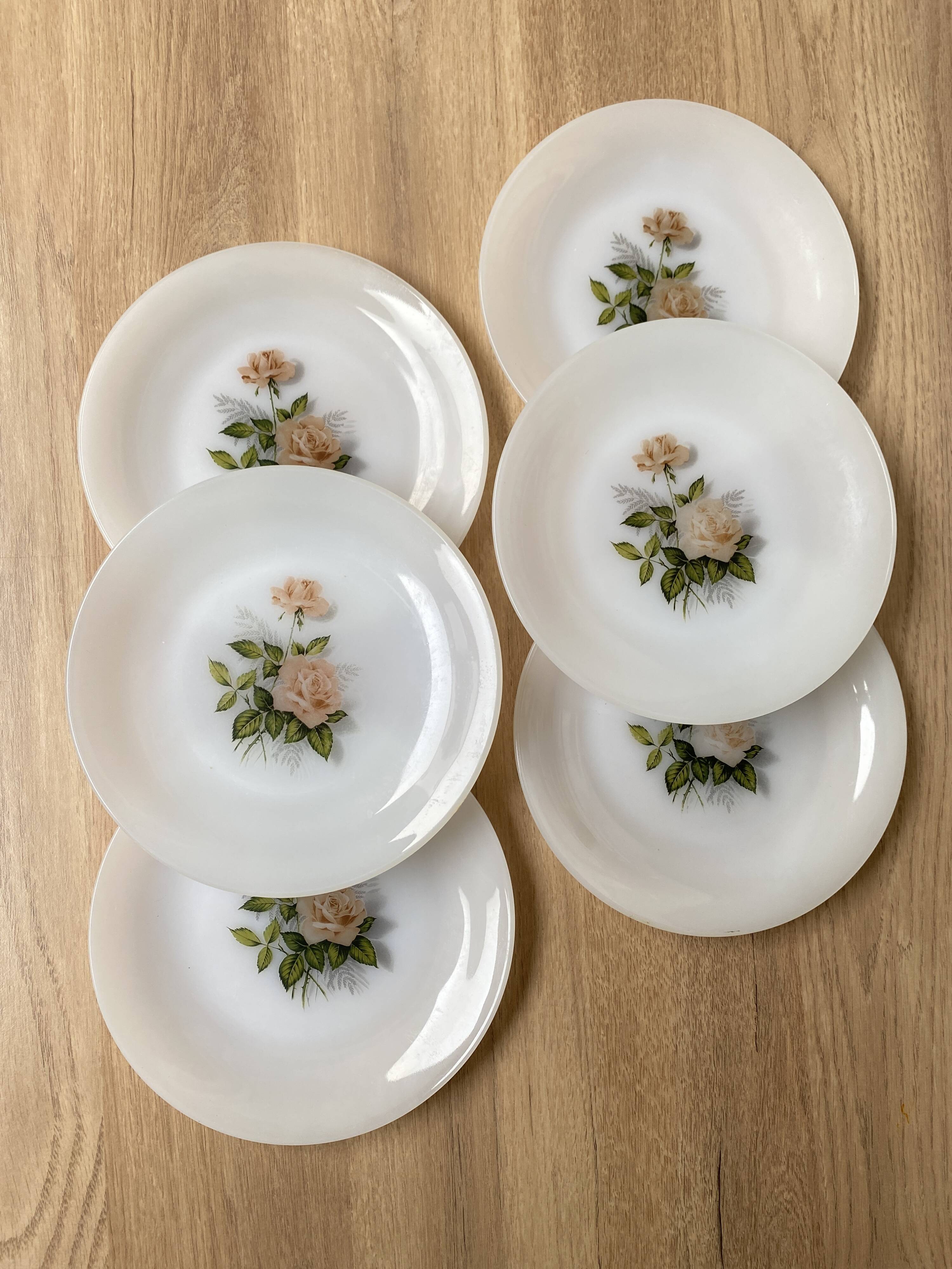 Set of 6 Arcopal Rose de France dessert plates