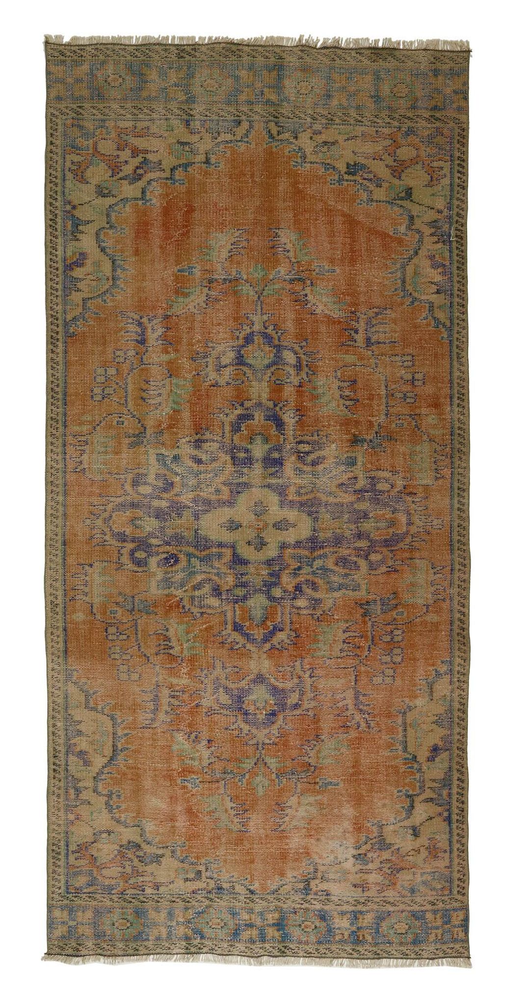 One-of-a-kind turkish handwoven vintage rug - rustic vintage charm 290x 140