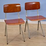 Set of 2 Dutch industrial chairs in teak/plywood by Marko, 1960s