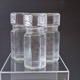 Set of 3 glass jars with old transparent lids in very good condition.