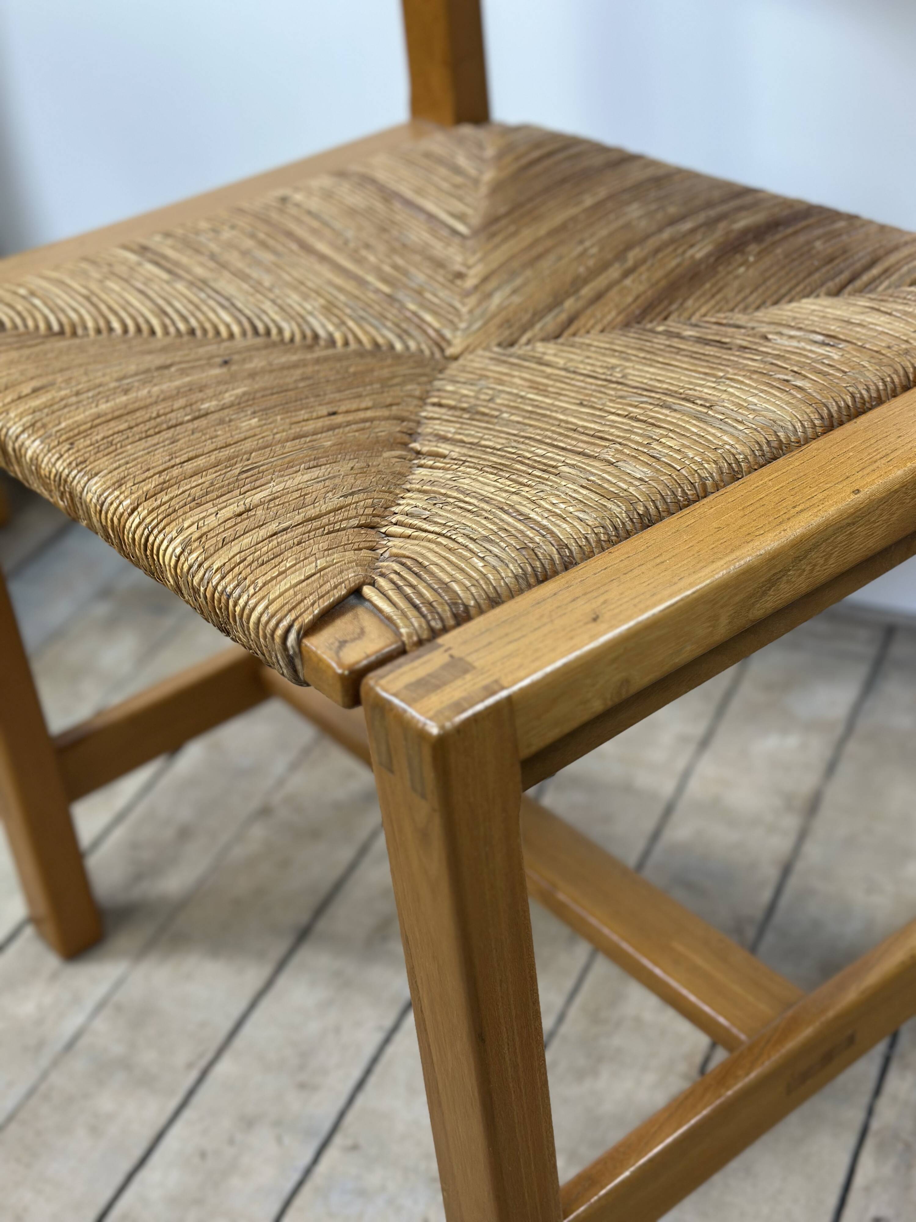 Set of 6 solid elm chairs by maison regain 1970.