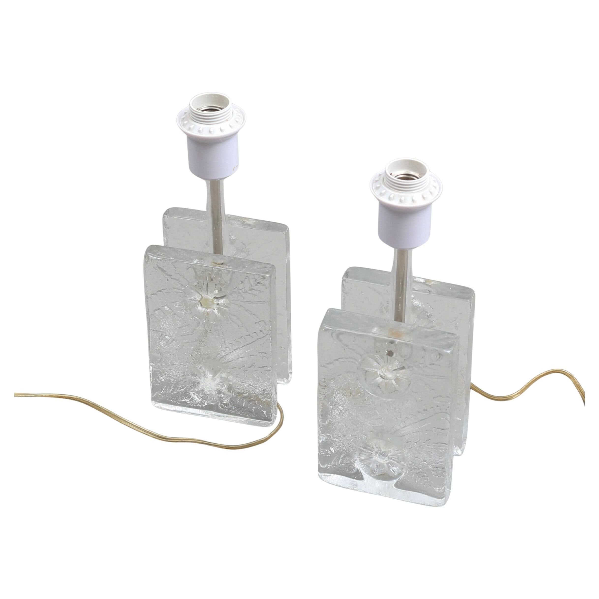 Paire de lampes de table Block Crystal par Pukeberg, Suède, 1970