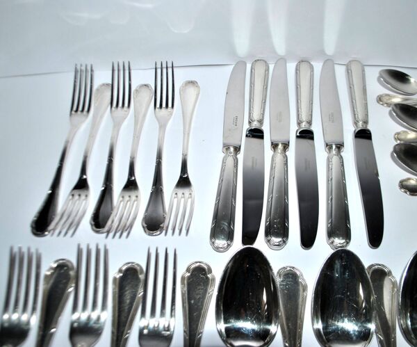 Ercuis ménagère trianon en métal argenté – set de 42 couverts de table ruban croisé