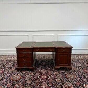 Classic English partner desk green leather