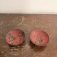 Antique Pair of Sake Cups Sakazuki in Japanese Lacquer Decorated with Maki Crane Meiji Era X