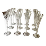Set of 12 large vintage champagne flutes - frosted glass plant decor