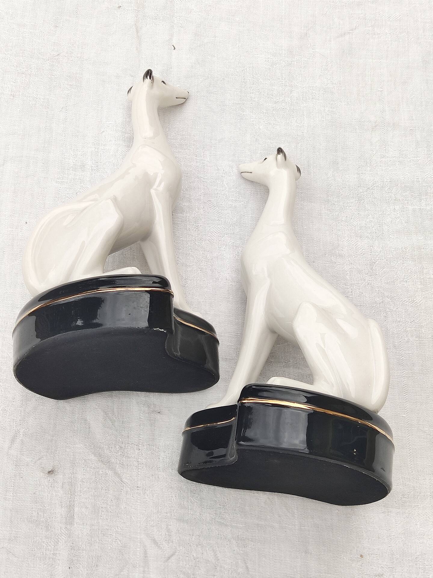 Pair of glazed porcelain Greyhounds 1940/50