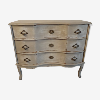 Commode arbalète blanche patinée