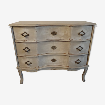 Chest of drawers patinated white crossbow