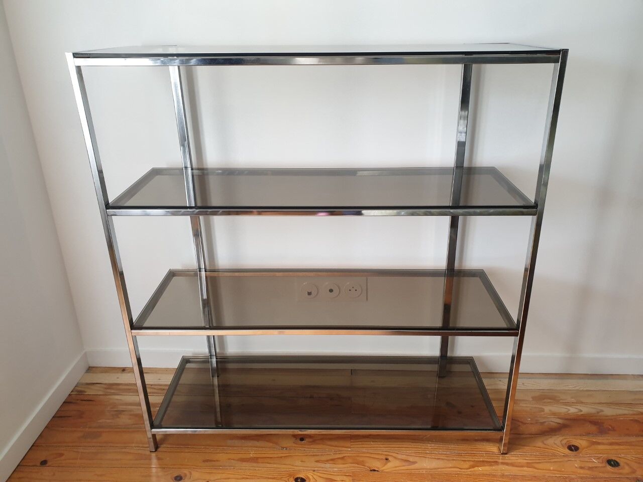 Chrome shelves and smoked glass 70s