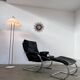 Old armchair and ottoman black leather tubular chrome bauhaus design from the 70s
