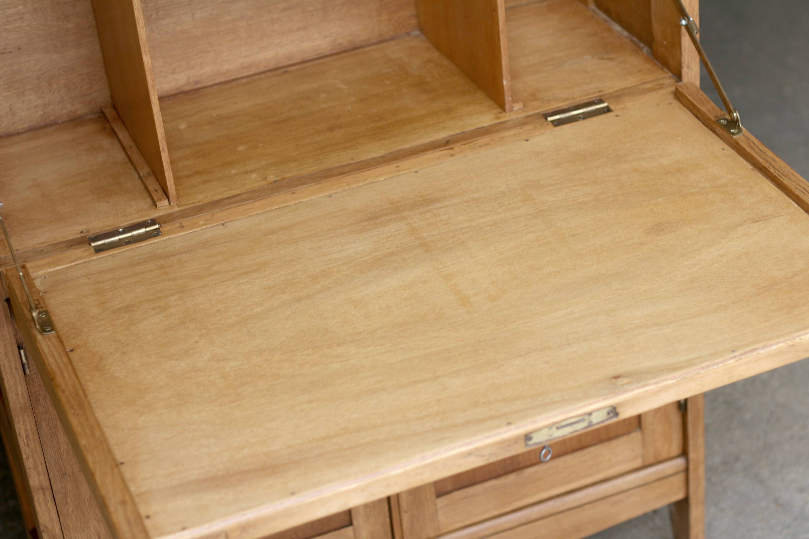 Rare: solid blonde oak secretary from the 1940s/50s. Designer.