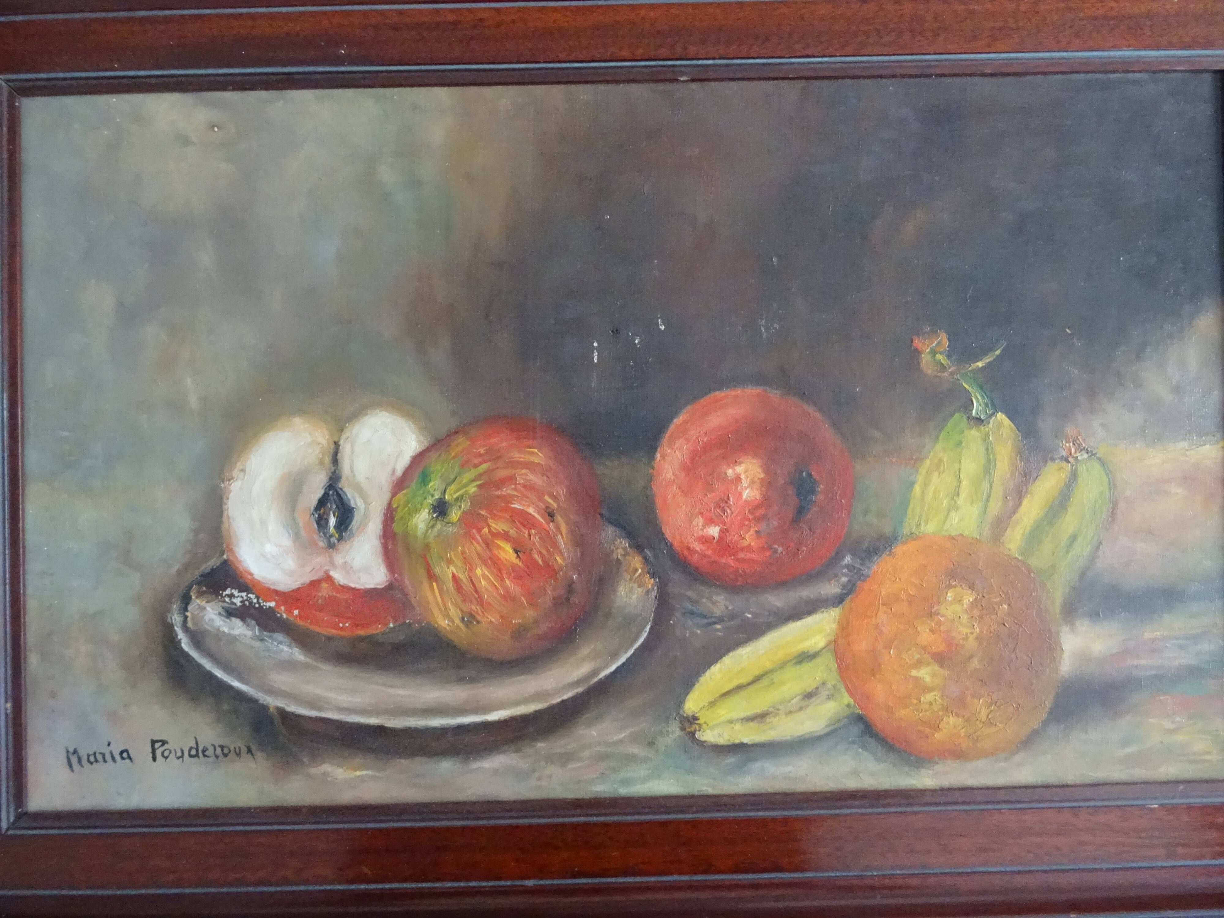 Old still life painting of fruits signed oil on canvas