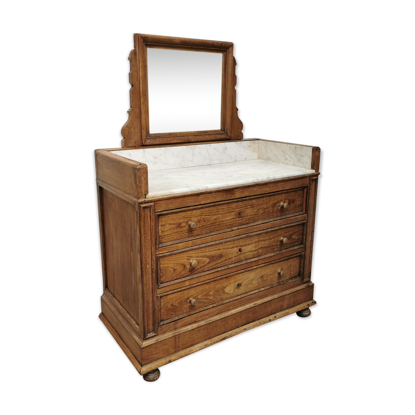 Commode coiffeuse 1900 en chêne et marbre