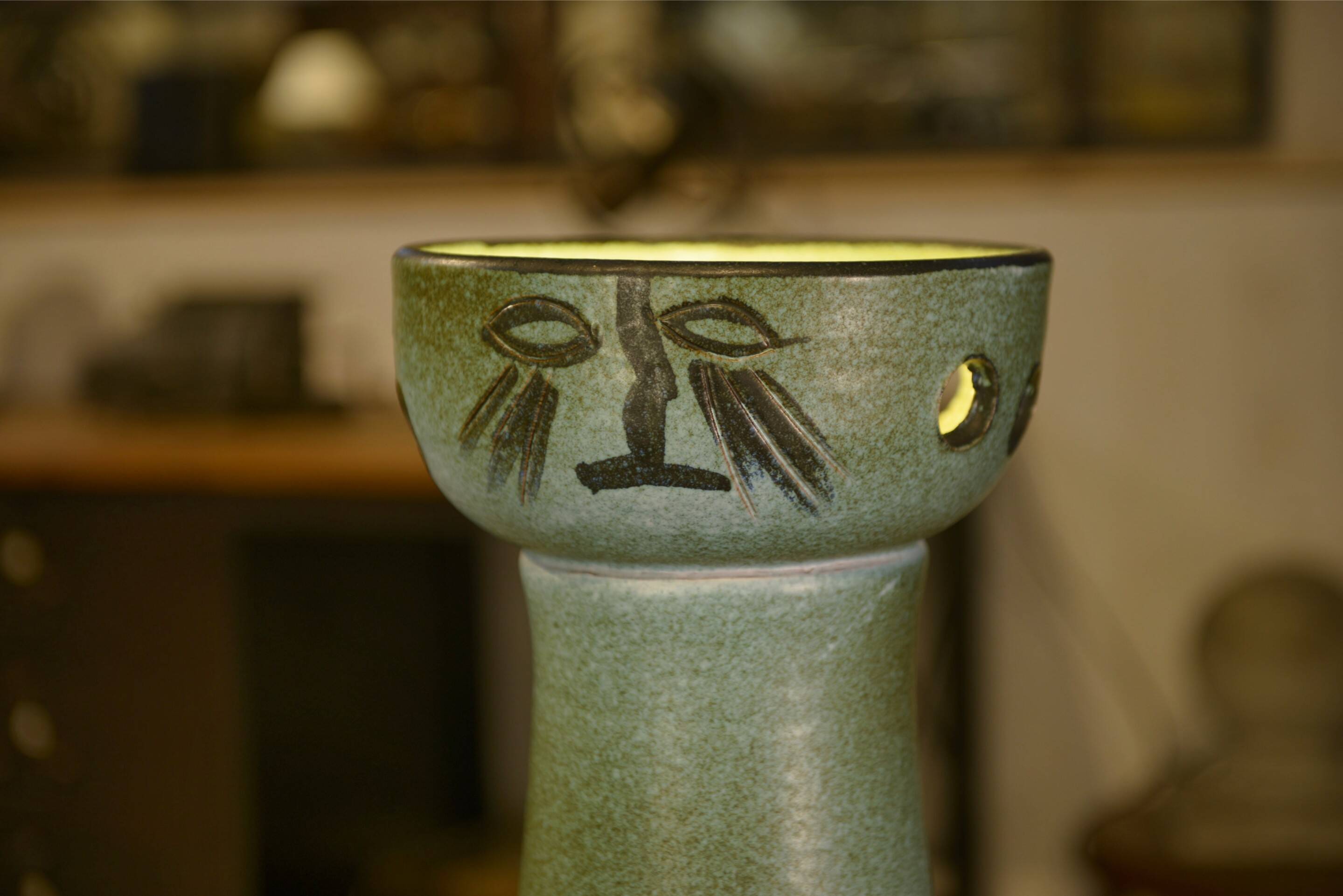 Table lamp in ceramic by Guillerme and Chambron 1980s