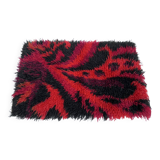 Vintage Red Scandinavian Design Wool Rya Rug Woven Handmade Vintage 1970s