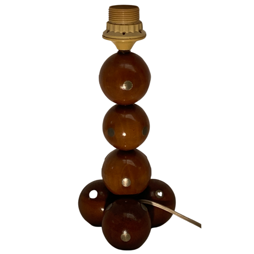 Lampe de table à boule à sphère en bois fabriquée à la main, années 1970