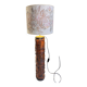 Table lamp with a solid wood printing roll and floral lampshade.