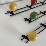 Vintage 1960s tricolour coat rack trio with 3 ball hooks - 45 x 6 / 2