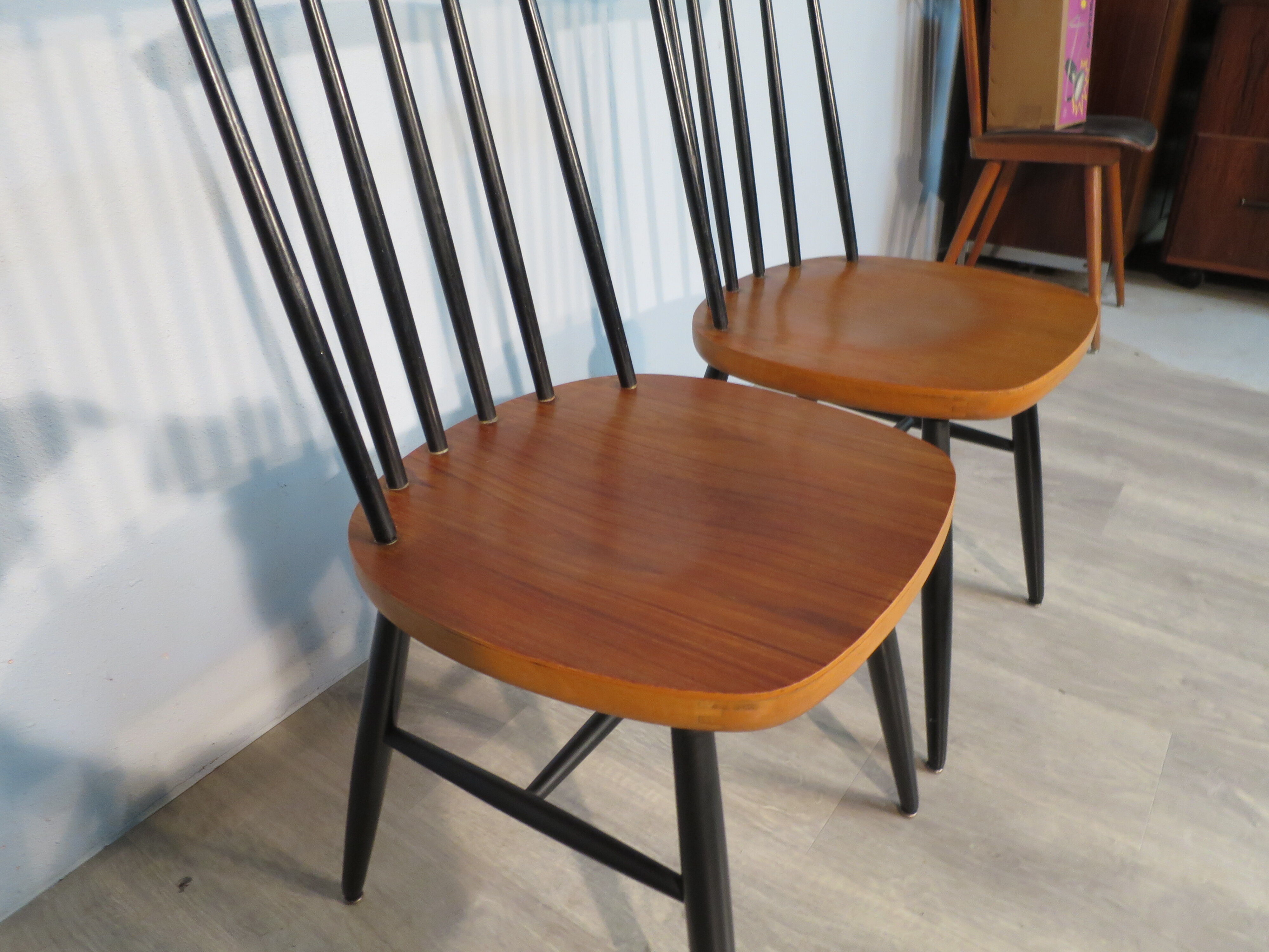 Pair of scandinavian teak chairs with bars