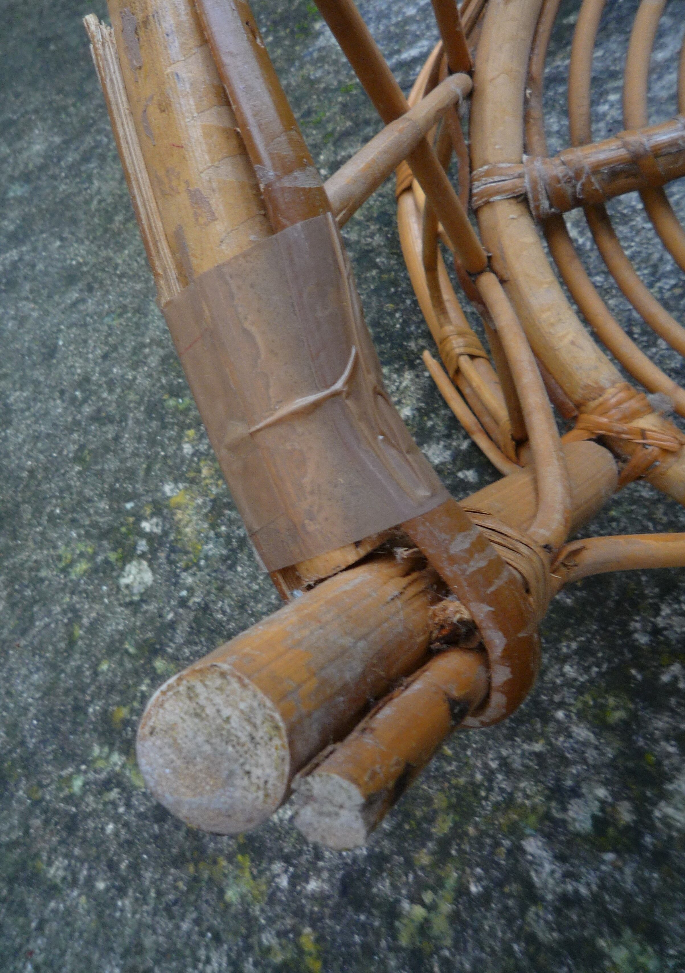 Small round rattan children's chair, vintage 70s