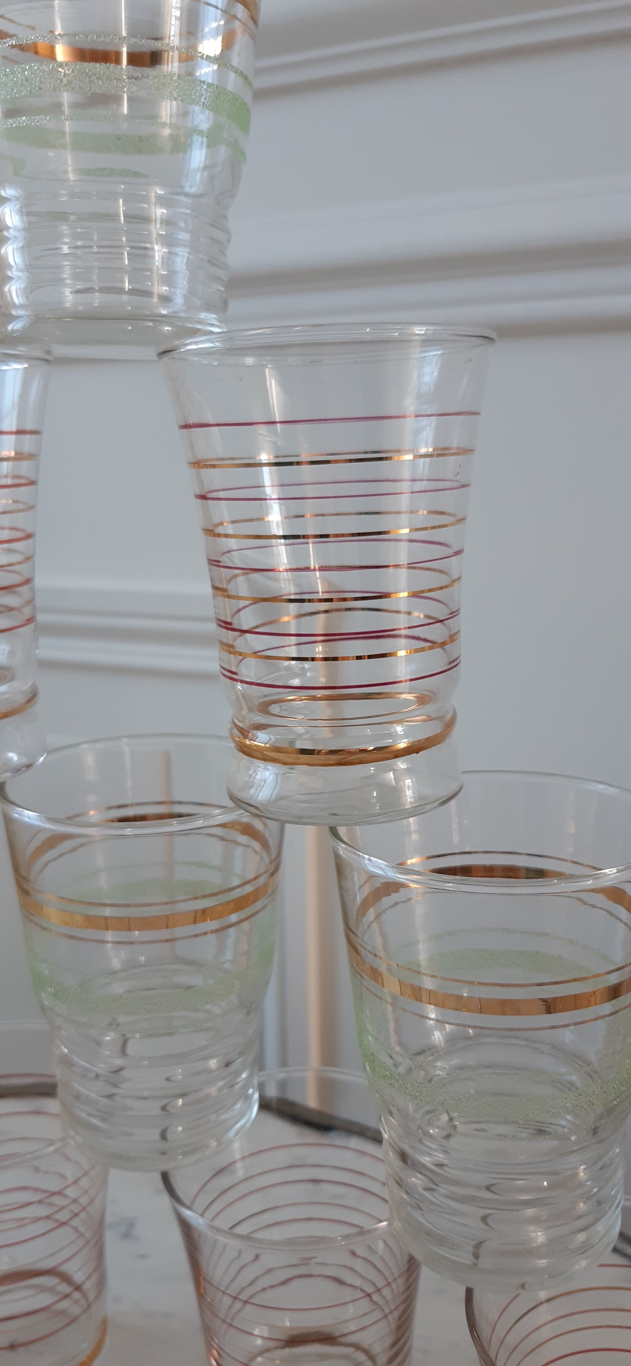 Lot de 12 verres à eau années 50 à liseré