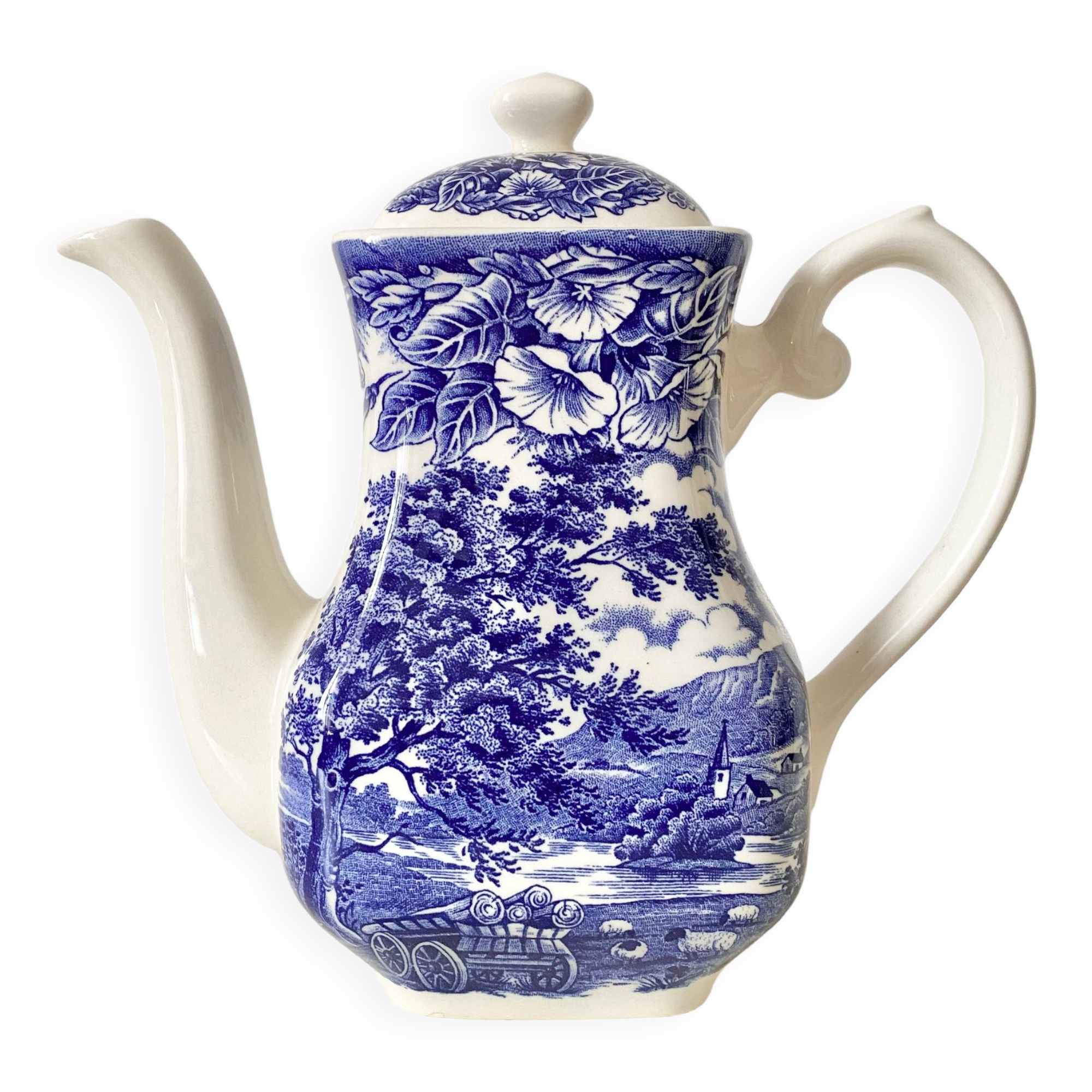 Théière anglaise bleue ancienne