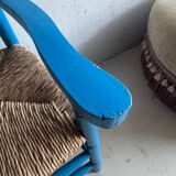 Pair of Provençal armchairs in painted wood and straw, around 1960.