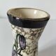 Vintage cream ceramic vase with purple floral decoration and gold highlights