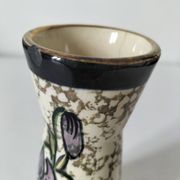 Vintage cream ceramic vase with purple floral decoration and gold highlights