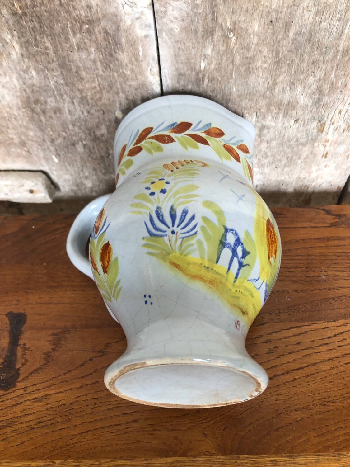 Old HB QUIMPER Pitcher White Cracked Ceramic Decor Birds Flowers #A765