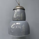 Grande lampe à suspension industrielle ancienne en émail bleu-gris