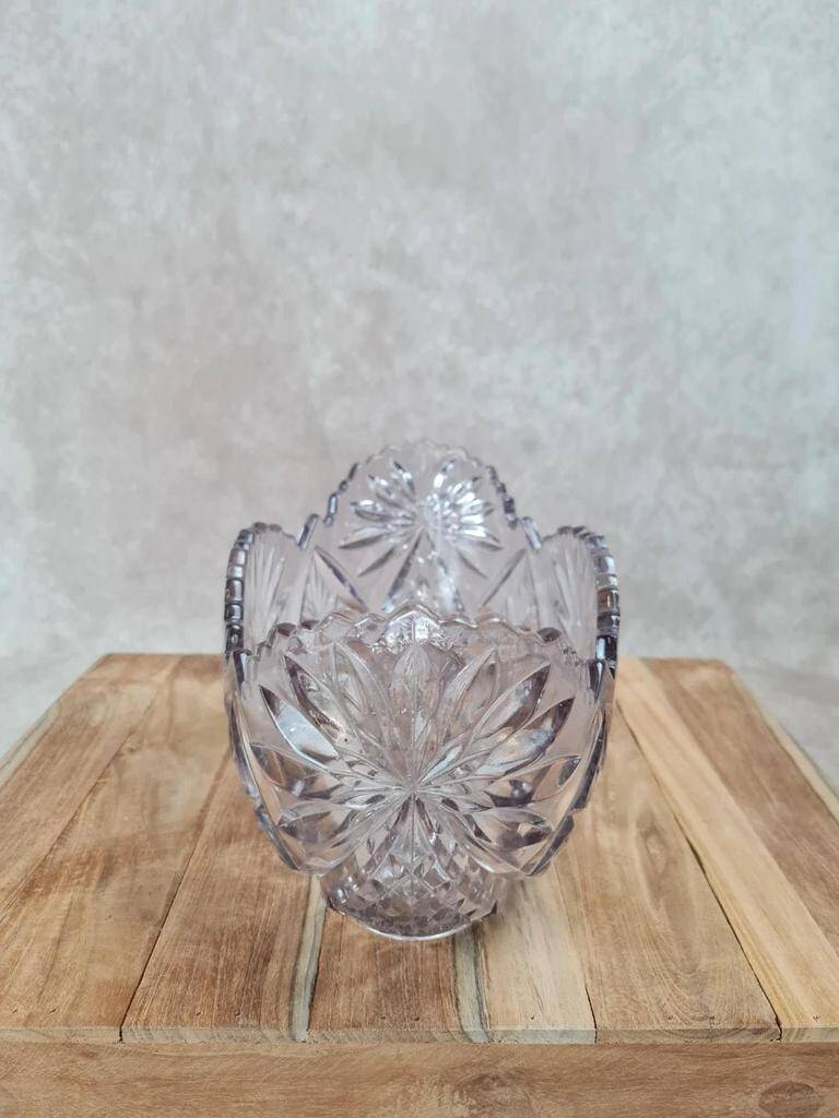 Large vintage oval cut amethyst glass bowl