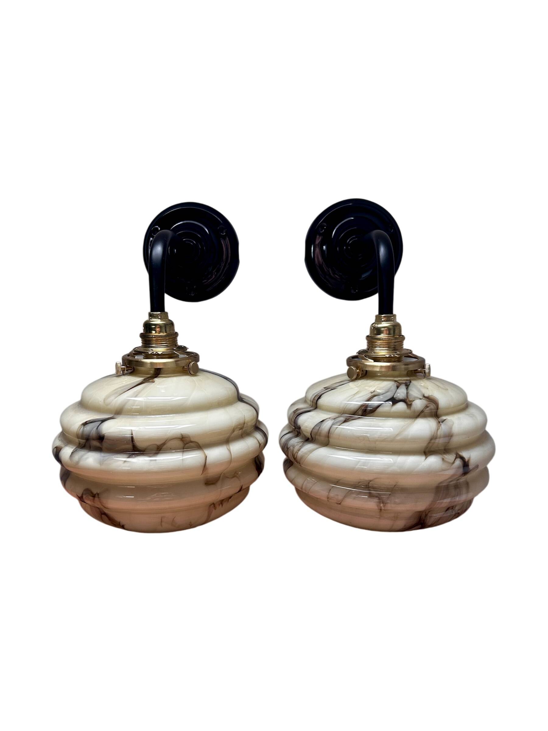 Pair of marbled opaline wall lights