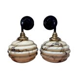 Pair of marbled opaline wall lights