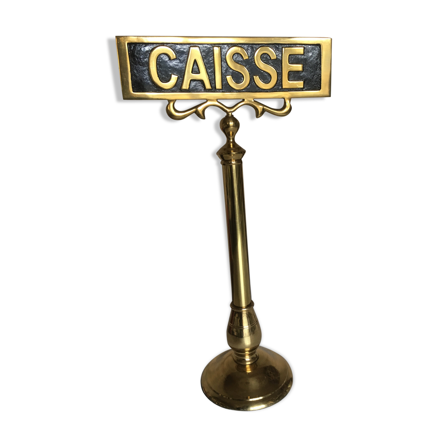 Brass Cash brewery counter plate on foot