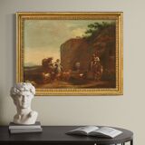 17th century bucolic landscape painting with figures, pastoral scene