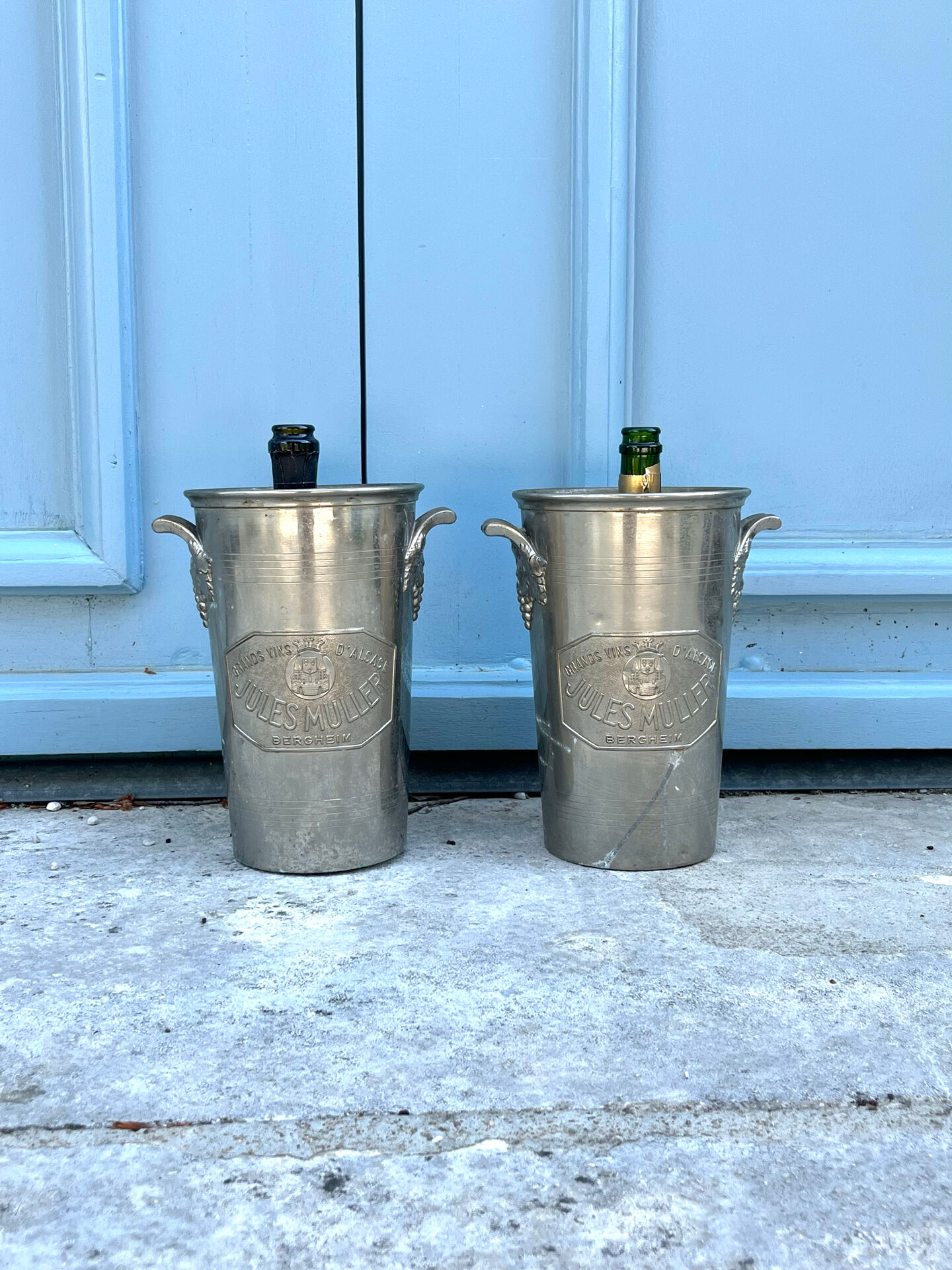 French wine cooler ice bucket set Jules Muller Berghiem argit