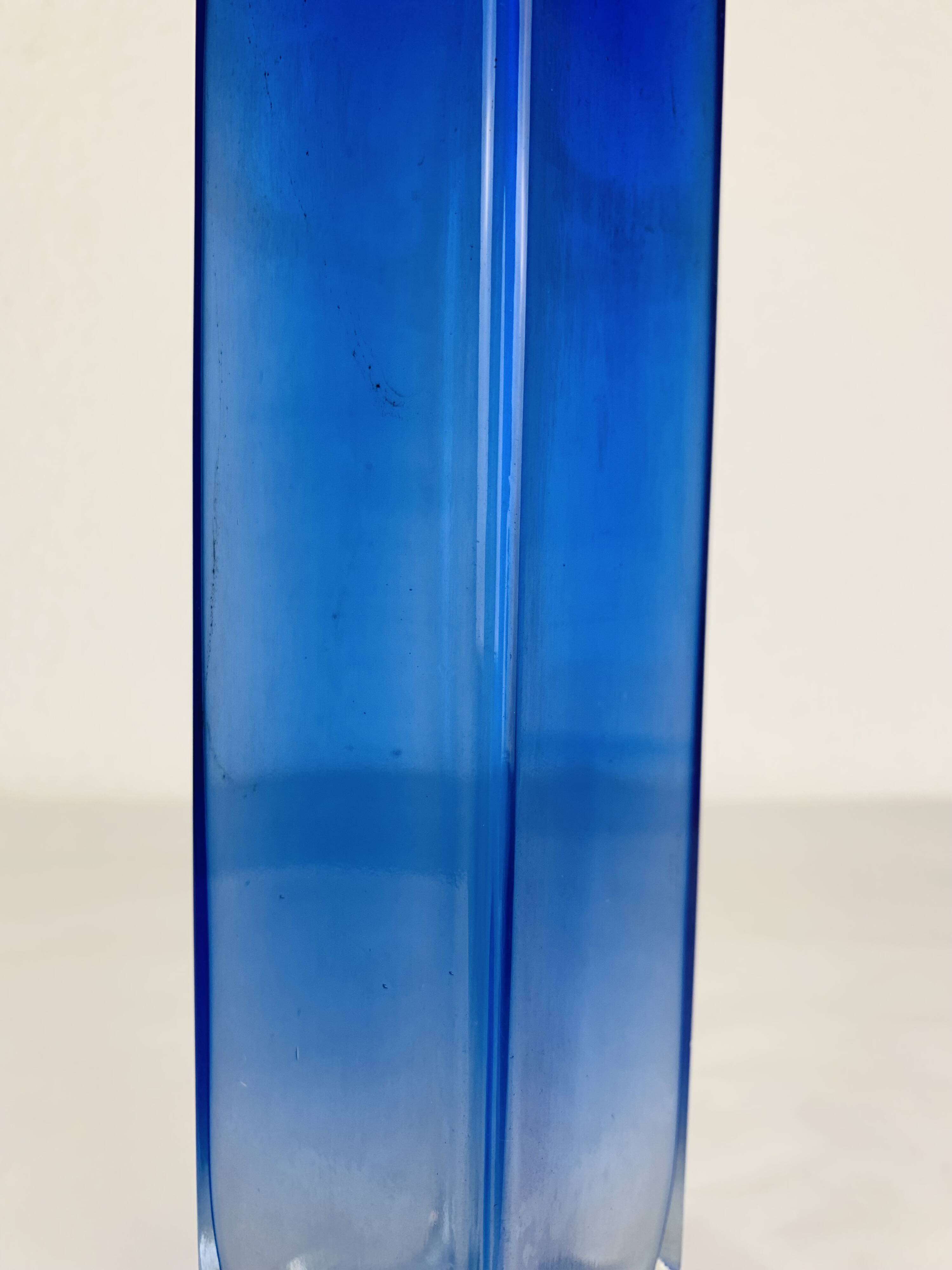 Blue glass vase in Sommerso Murano style, vintage
