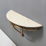 Wall-Mounted Brass Console Table with Demilune Portuguese Pink Marble Top, Italy